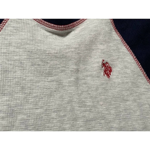 U.S. Polo Assn. Boys S Small (8) Thermal Shirt Grey W Navy Blue Long Sleeve Logo - Picture 2 of 4